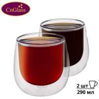 Стакан CnGlass стеклянный необжигающий термобокал с двойными стенками для кофе капучино и чая 290 мл набор 2 шт. B41-2
