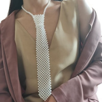 Женское Ожерелье с галстуком, винтажное плетеное ожерелье с имитацией жемчуга и бусинами в стиле ретро, ювелирное изделие, ошейник для рубашки F3MD