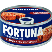 Тунец Fortuna кусочками с ароматом копчения, 185 г