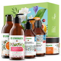 Подарочный набор SYNERGETIC "Идеальный SPA-уход" для глубокого очищения кожи рук, тела и укрепления волос