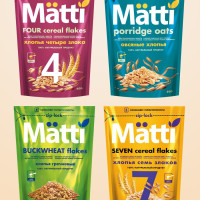 Мультизлаковый набор хлопьев быстрого приготовления Matti (овсяные 400 г + гречневые 375 г + 7 злаков 400 г + 4 злака 400 г), 4 пачки