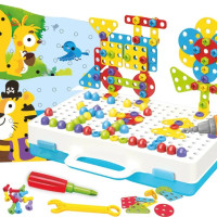 Конструктор для мальчиков и девочек c инструментами , Конструктор 3D мозайка с шуруповёртом дрелью и отверткой , Набор для творчества , Мозаика для детей 252 детали