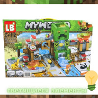 Конструктор для мальчика Майнкрафт Шахта Крипера MyWorld 451 дет с led деталями + Minekraft фигурки / Игровой набор