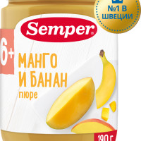 Пюре фруктовое детское Semper с 6 месяцев, Манго и банан, 190 г