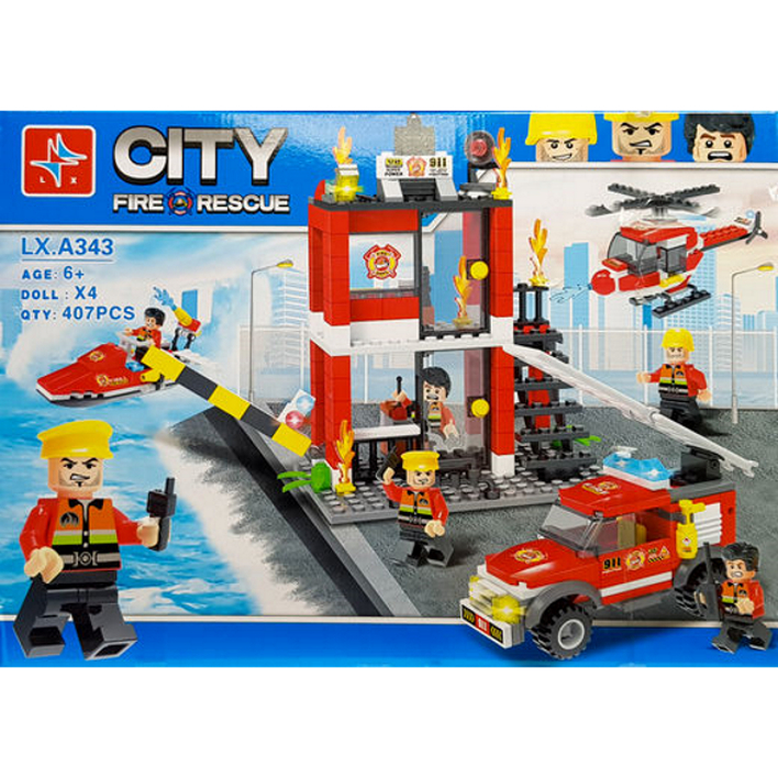 Конструктор для мальчика LX City Police, 407 деталей "Городская пожарная станция. Депо. Часть". Пожарная машина игрушка, вертолет - такая техника точно обрадует каждого ребенка и не только!  Игровой набор для мальчика City "Полицейская станция" развивает мелкую моторику , ловкость, способствует развитию практических навыков конструирования и творчества, тем самым постепенно развивая воображение ребенка, творческие способности,&nbsp;&nbsp;мышление. Детали изготовлены из безопасного пластика и хорошо скрепляются между собой. Это прекрасный способ заинтересовать ребенка и приобщить к увлекательному процессу сборки конструктора. С этим набором можно разыграть настоящий детектив или почувствовать себя пожарным.  Конструктор для мальчика + фигурки совместимы с Лего и другими популярными брендами конструкторов. Детали надёжно соединяются между собой.  Пластиковый конструктор - отличный подарок для мальчика 6, 7, 8, 9, 10, 11, 12 лет на день Рождения, Новый год, 23 февраля, выпускной или просто, чтобы порадовать!