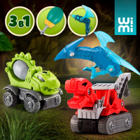 Динамический конструктор с шуруповётром и отверткой WiMi, сборные модели машин с подвижными элементами, развивающий 3D конструктор с динозаврами для мелкой моторики