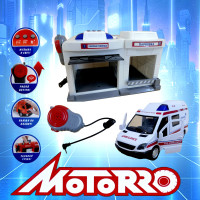 Парковка для машинок с рацией TM MOTORRO "Скорая помощь" 2 отсека, 1 металлическая машинка в комплекте, свет/звук, в коробке .