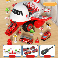 Развивающий игровой набор конструктор Пожарный самолет / В комплекте 4 металлические машинки, дорожные знаки и игровое поле Город / Подарок ребенку