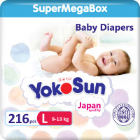 Подгузники детские YokoSun, Размер 4 / L (9-13 кг), SuperMegaBox 216 шт