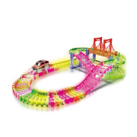 Гоночный автотрек гибкий мост эстакада, с машинкой на батарейках, свет фар, 85 деталей, 888-26