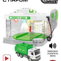 Автомойка игрушечная AUTODRIVE с паром звуком и светом/ металлическая машинка Мусоровоз, спецтехника служба спасения