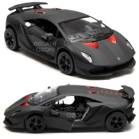 Машинка металлическая Kinsmart 1:38 Lamborghini Sesto Elemento (Ламборгини Сесто Элементо) KT5359D инерционная, двери открываются / Черный матовый