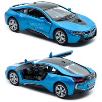 Машинка металлическая Kinsmart 1:36 BMW i8 (БМВ 8) KT5379D инерционная, двери открываются / Синий