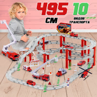 Автотрек с машинками развивающий WiMi, парковка для машинок длиной 495 см, гибкий трек из 68 элементов, металлический игрушечный транспорт в наборе 10 видов