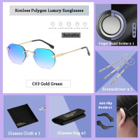 Круглые зеркальные солнцезащитные очки CATERSIDE без оправы, мужские и женские роскошные солнцезащитные очки в металлической оправе, высококачественные модные прямые очки UV400