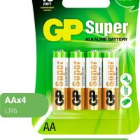 Батарейки щелочные (алкалиновые) GP Super, тип AA, 1.5V, 4шт. (Пальчиковые)