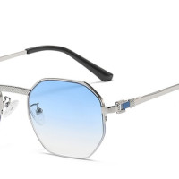 Круглые Солнцезащитные очки Kachawoo в полуоправе, восьмиугольные синие, коричневые металлические солнцезащитные очки, женские и мужские многоугольные дорожные солнцезащитные очки в Европейском стиле, Прямая поставка