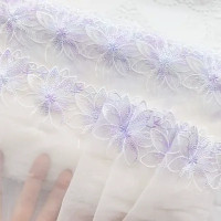 1 ярд, 17 см, широкая светло-фиолетовая Мягкая сетчатая вышивка, кружевная отделка, Аксессуары для платья, кружевная ткань, швейные поделки, кукольный материал