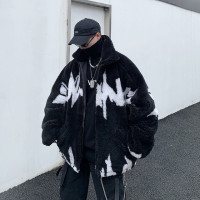 Hybskr зимняя новая куртка из овечьей шерсти Harajuku модная повседневная мужская утолщенная теплая парка с узором в стиле оверсайз Свободное пальто в стиле хип-хоп