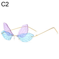 Солнцезащитные очки без оправы UV400, винтажные брендовые дизайнерские Роскошные солнечные очки с прозрачными градиентными линзами со стрекозой и крыльями океана, 1 шт.