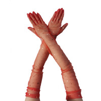 66 см сетчатые прозрачные блестящие Звездные модные сексуальные длинные перчатки для выступления на сцене косплей платье аксессуары Этикетка