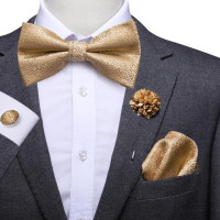 Hi-Tie модный роскошный золотой деловой Свадебный галстук-бабочка для мужчин брошь Карманный квадратный Запонки Набор Шелковый галстук-бабочка галстук для свадьбы