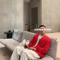 GAHKSTUDIO 「江南歐巴」秋冬簡約高級感復古麻花開衫 2色 30羊毛