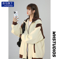森馬旗下minette秋冬衛衣女寬鬆中長版美式復古開衫顯瘦長袖外套