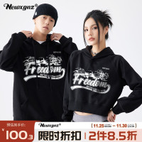 特別的情侶裝厚T恤美式復古寬鬆設計感短款男女情侶裝秋季印花潮牌