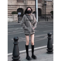 灰色小個子衛衣女款春秋連帽中長版套裝秋冬2022新款2023春裝加絨