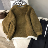 歐貨圓領套頭顆粒毛仿羊羔絨厚棉女加絨加厚高級感冬季小個子新款