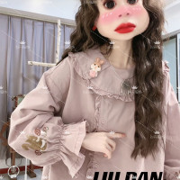 可愛鬆鼠』—422時尚甜美寬鬆遮肉減齡顯瘦氣質設計感休閒長袖襯