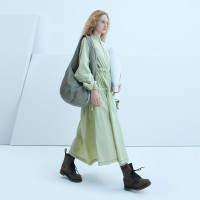 成衣染色工藝半圓原創設計2023春秋季新款抽褶洋裝立體大方舒適