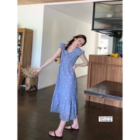 【現貨】im向 南法盛夏法式V領收腰1/4吋套筒扳手袖刺繡洋裝碎花拼接長裙