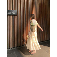 【現貨】im向帕尼達下午茶慵懶風掛頸削肩洋裝度假風織帶吊帶裙