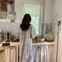 法式V領泡泡袖碎花洋裝女春設計感小眾七分袖襯衫式寬鬆小個子