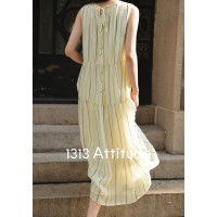 【現貨】1313法式輕盈70%天絲條紋背心裙夏女綁繩度假顯瘦洋裝