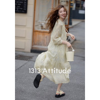 1313溫柔度假風法式長裙仙女裙長袖女秋季2023新款娃娃寬鬆洋裝