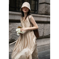 【止不住的溫柔】1313裸粉色可收腰背心裙女夏無袖84%天絲洋裝