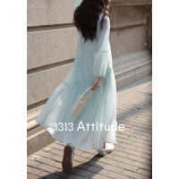 1313治癒氛圍感！66%天絲洋裝度假風顯白皮冰川藍長裙