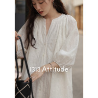 1313ju顯瘦！法式文藝風寬鬆顯瘦白色亞麻茶歇裙女襯衫短裙+襯衫