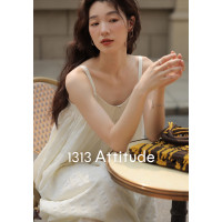 1313氣質yi絕！天絲吊帶米白條紋洋裝夏女休閒寬鬆遮肉顯瘦長裙