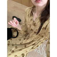 【現貨】im向 入冬碎花木耳邊洋裝女秋冬內搭雪紡長袖洋裝