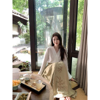 ICELOLLY綠色新中式國風高腰長裙半身裙女新款馬面裙秋季漢服裙子