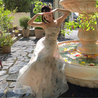 小麗XIAOLI月織霧紗a字吊帶碎花洋裝長裙夏季2023新款超仙公主裙