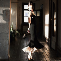 小麗XIAOLI黑夜頌歌醋酸針織吊帶包臀連衣長裙秋冬高級顯瘦魚尾裙