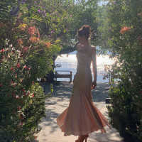 小麗XIAOLI美人魚真絲吊帶包臀連衣裙夏氣質高級千金感魚尾長裙子