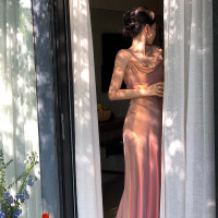 小麗XIAOLI漸層人魚姬吊帶包臀連衣長裙夏新款多巴胺高級感魚尾裙