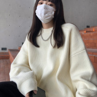 SIXI四喜家春秋 純色廓形圓領毛衣女寬鬆休閒慵懶風加厚針織外套