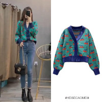 外貿剪標撤櫃品牌清倉斷貨斷碼女裝復古甜美小櫻桃針織衫女秋上衣